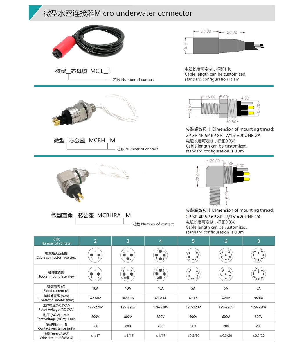 MCIL2M MCBH2F 2ピン水中コネクタ